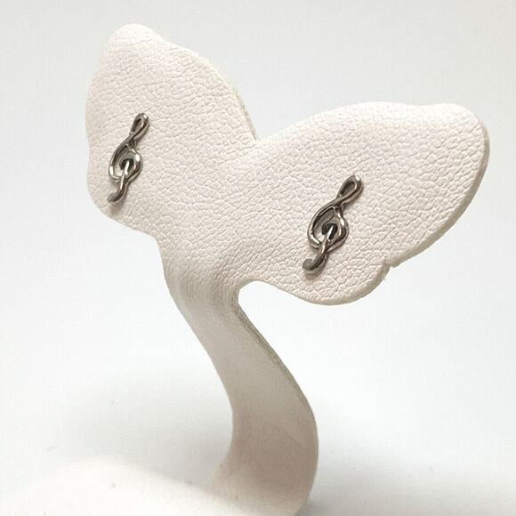 oxidized sterling silver music clef note post stud earrings -band choir dance - Picture 3 of 4